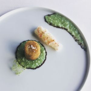 Testina di vitello croccante e scampo con finocchi e caffè - Oliver Glowig