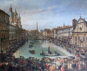 lago-navona
A ferragosto si celebrava il trionfo di Nettuno. Gli antichi romani allagavano Piazza Navona